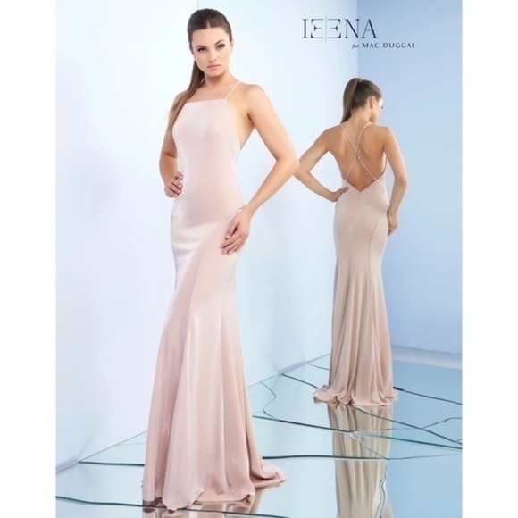 Mac Duggal 26079 Rose Quartz Cross Back Glitter Formal Evening Gown Size 14 NWT - Picture 1 of 9